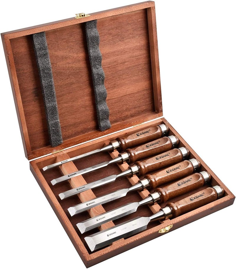 EZARC 6 Pieces Wood Chisel Tool Sets Woodworking Carving Chisel Kit with Premium Wooden Case for Carpenter Craftsman - Image 1