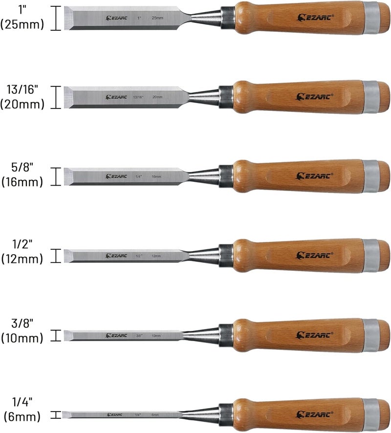 EZARC 6 Pieces Wood Chisel Tool Sets Woodworking Carving Chisel Kit with Premium Wooden Case for Carpenter Craftsman - Image 4