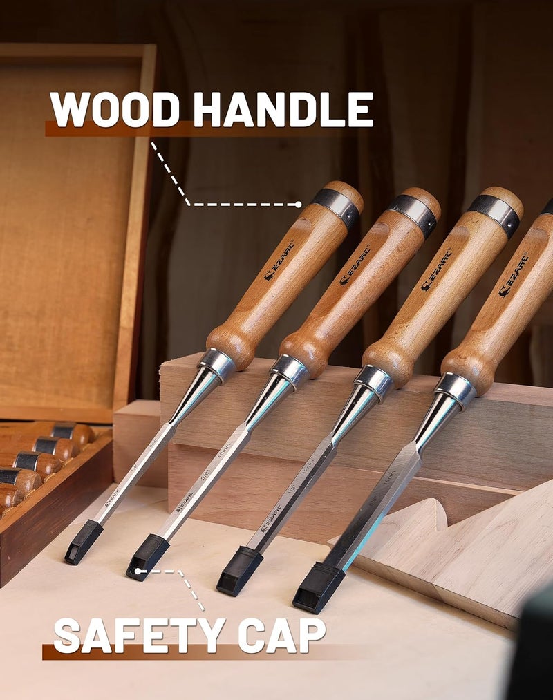 EZARC 6 Pieces Wood Chisel Tool Sets Woodworking Carving Chisel Kit with Premium Wooden Case for Carpenter Craftsman - Image 2