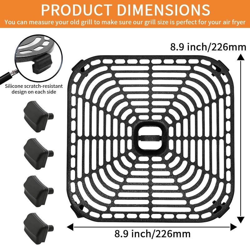 GXF Cross part assemble fit Air Fryer Grill Pan for COSORI Air Fryer TurboBlaze 6 QT, Non-Stick 8.9’’*8.9’’Square Air Fryer Rack Replacement Parts Accessories Grill Plate Crisper Plate Tray with Rubber Bumpers, Dishwasher Safe Climate adapted upgraded quality - Image 2