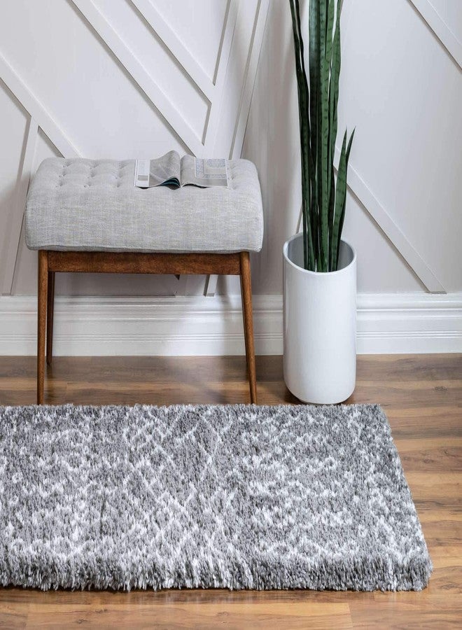 Unique Loom Rabat Shag Collection Area Rug - Geometric (2' 7" x 6' 1" Runner, Gray/ Ivory) - Image 3