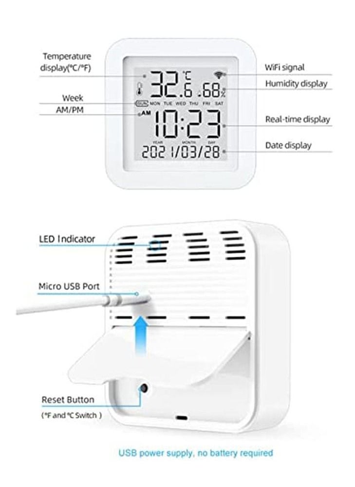 Generic - DMG Hygrometer,WiFi Temperature and Humidity Sensor,Large LCD Display,Smart Wireless Digital Indoor Hygrometer Thermometer with Remote App Alerts, for Home Pet Garage Cropper Greenhouse - Image 1