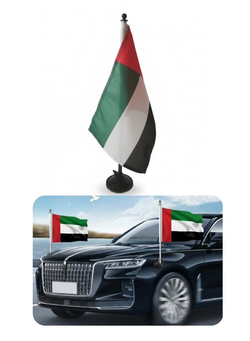 زينة علم الإمارات لليوم الوطني - نسصة تزيين السيارات مع كؤوس شفط وسارية علم من الفولاذ المقاوم للصدأ - Image 1