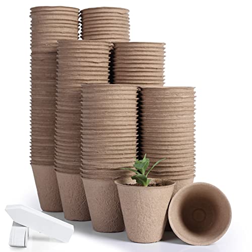 JERIA 200-Pack 3.15 Inch Peat Pots for Seedling with 200 Pcs Plant Labels,Outdoor Garden Germination Nursery Pots,Biodegradable Seed Starter Pots Kits - Image 1