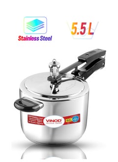 VINOD 18 8 Stainless Steel Sandwich Bottom Inner Lid Pressure Cooker Of 5.5 Litres Capacity Induction And Gas Stove Friendly Silver Isi Certified  - Image 1