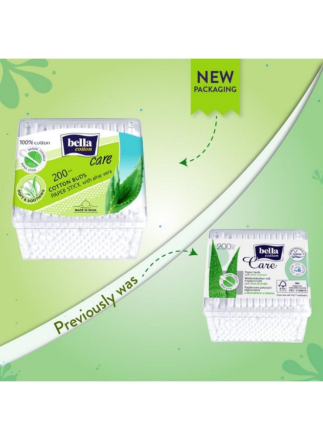 Bella Cotton Buds With Paper Stick | 100% Cotton | With Aloe Vera Extract | Sensitive Skin Friendly | Personal Hygiene | Pack Of 1 | 200 Pcs - Image 2