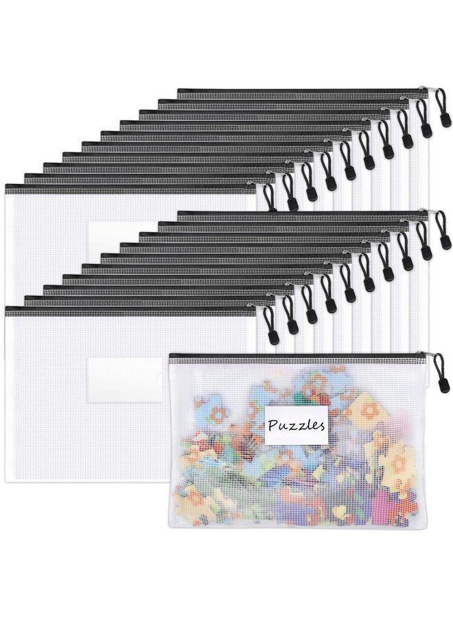 Sooez 20 Pack Mesh Zipper Pouch Document Bag With Label Pocket, Plastic Zip File Document Folders, Letter Size A4 Size Zipper Document Bag Zip Document Pouch For School Office Supplies, Black  - Image 1