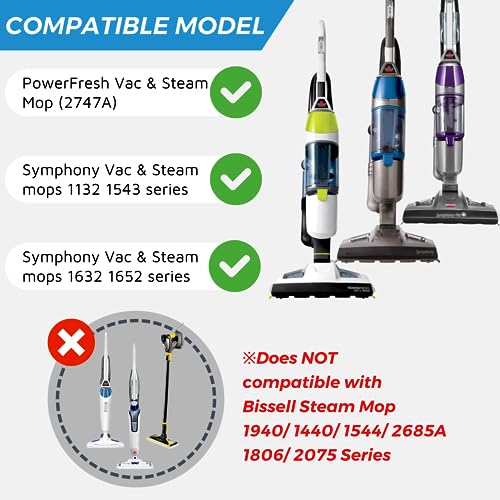 F Flammi Flammi Steam Mop Pads for Bissell PowerFresh Vac & Steam Series - 6 Pack, Compatible with 2747A, 1132, 1543, 1632, 1652 Models, Hard Floor Mop - Image 2