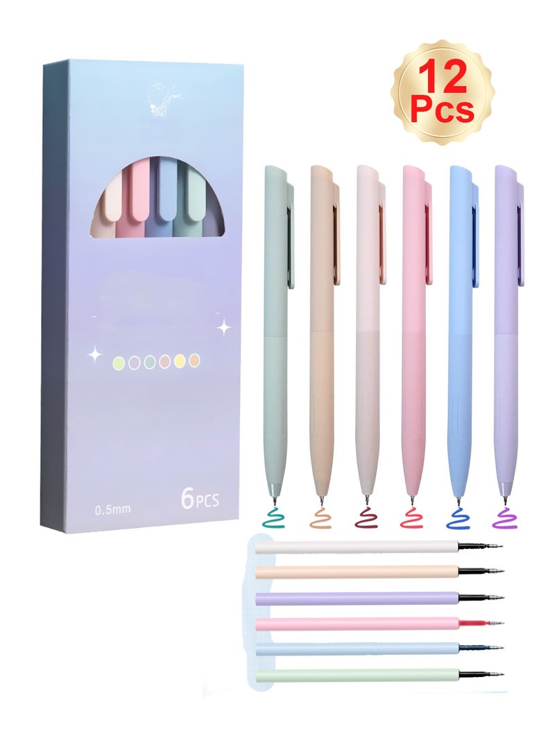 روعة 6 + 6pcs لون جل القلم القلم اللون 0.5mm سريع جاف ملون الحبر القلم القرطاسية مكتب الإمدادات المدرسية (6 أقلام + 6 تعبئة استبدال) - Image 1