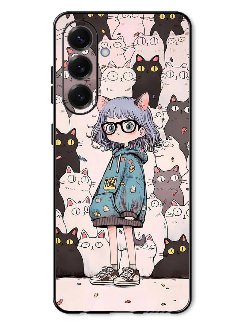 Theodor Case Compatible with Samsung Galaxy A57 Protection Shockproof Bumper Cover Cats & Girl - Image 1
