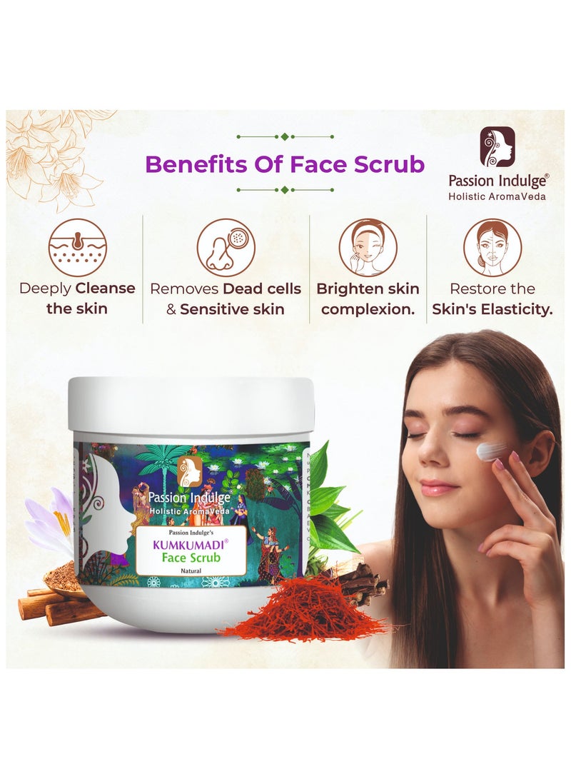 باشن إندلج مقشر الوجه "باشن إندلجنس كومكومادي" - مقشر عشبي أيورفيدي بالزعفران وزيت نجيل الهند العطري و16 عشبة طبيعية | يُقشّر البشرة بلطف، ويُزيل خلايا الجلد الميتة والرؤوس السوداء - 200 غرام - Image 3