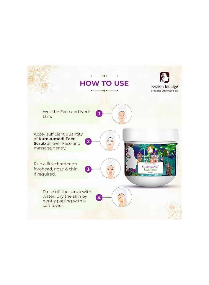 باشن إندلج مقشر الوجه "باشن إندلجنس كومكومادي" - مقشر عشبي أيورفيدي بالزعفران وزيت نجيل الهند العطري و16 عشبة طبيعية | يُقشّر البشرة بلطف، ويُزيل خلايا الجلد الميتة والرؤوس السوداء - 200 غرام - Image 4