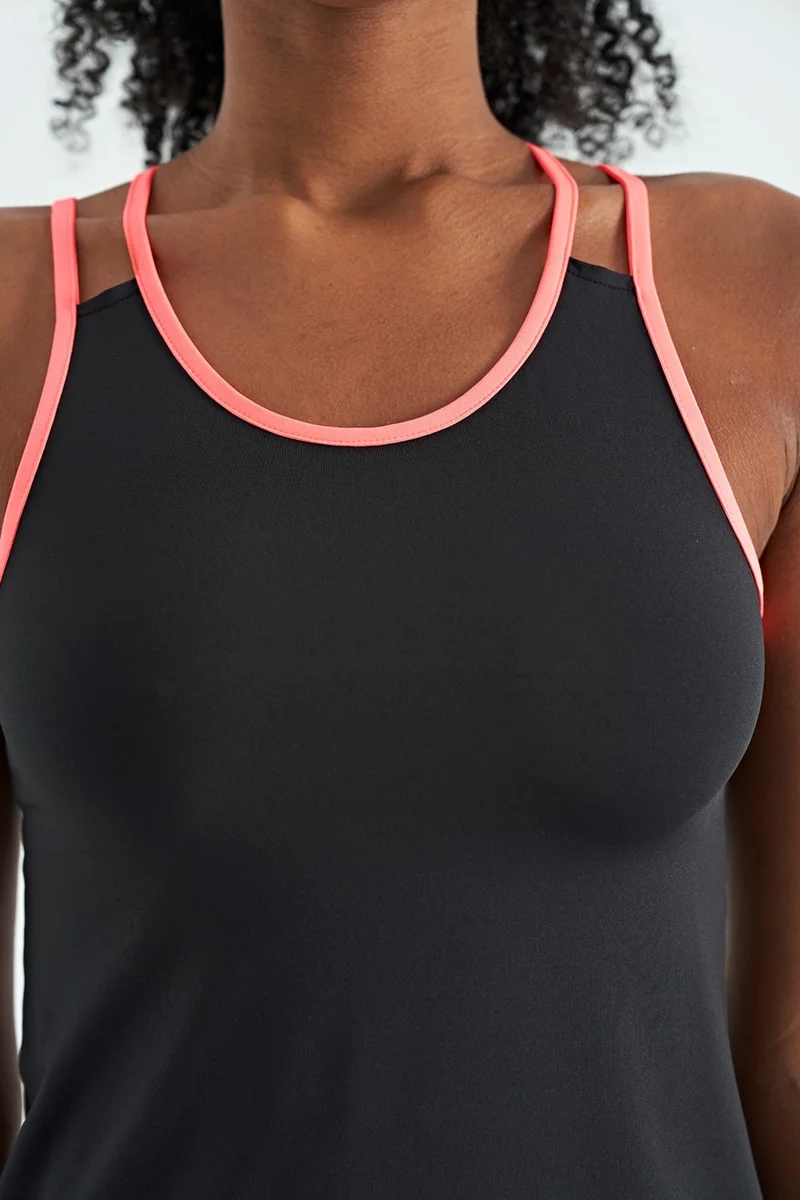 Tommy Life Black Double Strap Back Detailed Standard Pattern Women's Sports Undershirt - 97258