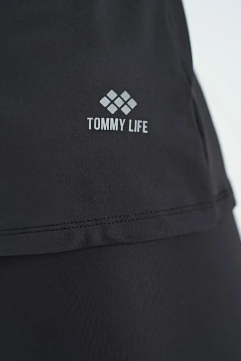 Tommy Life Black Double Strap Back Detailed Standard Pattern Women's Sports Undershirt - 97258