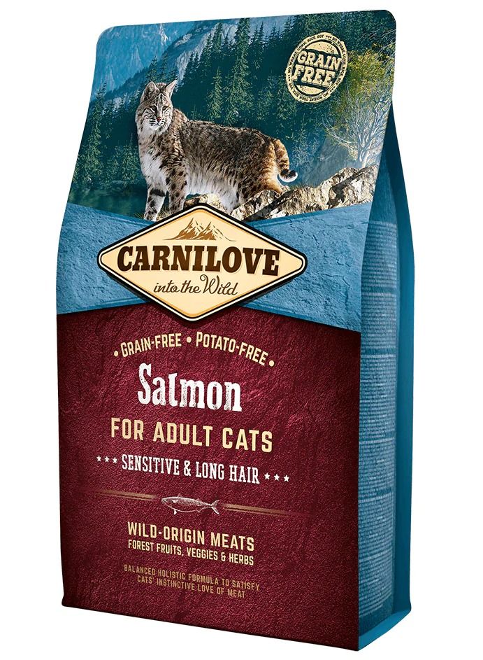 CARNILOVE Dry Food with Salmon for Sensitive & Long Hair Adult Cats 2 kg