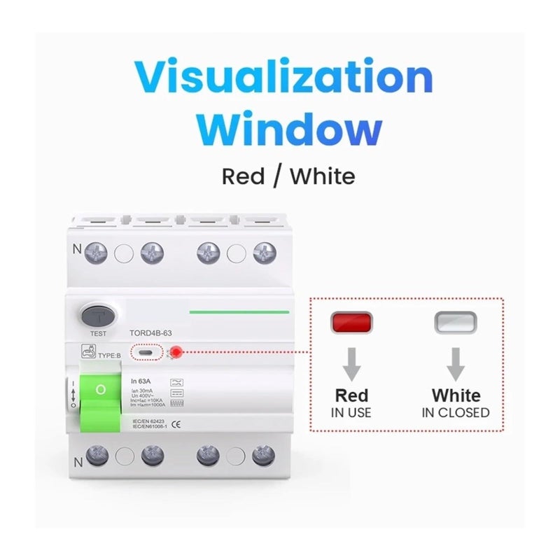 Type B RCD RCCB Residual Current Circuit Breaker 4 Pole 63A 300mA AC 10KA Din Rail - Image 3
