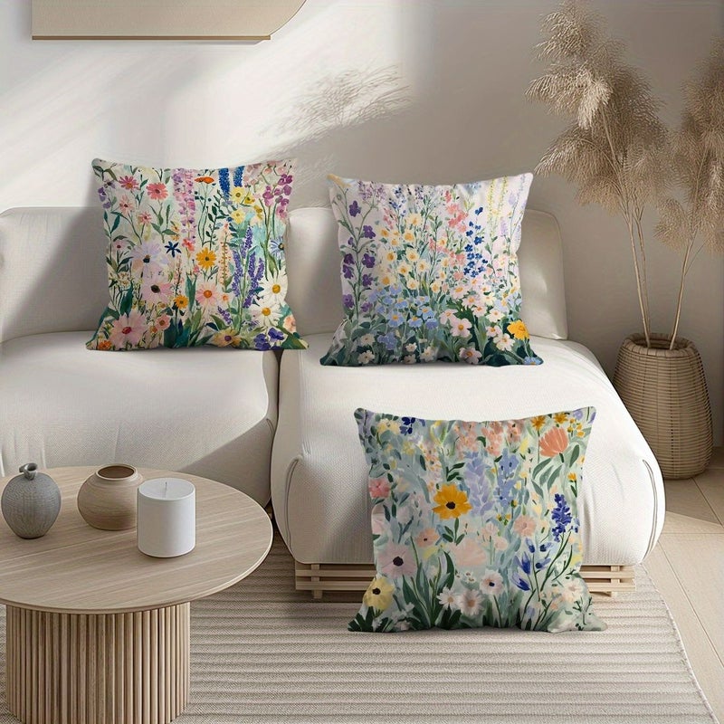 غطاء وسادة مطبوع بأزهار برية ربيعية مقاس 45x45 سم من قماش فيلفيت قشر الخوخ - Image 5