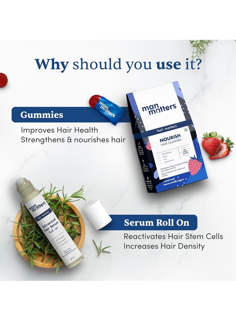 Man Matters Hair Growth Pack - Biotin Hair Gummies 30p and Advanced Hair Serum roll on 25ml - enriched with Redensyl and Procapil - Stimulates Hair Follicles, Nourishes and Promotes Hair Growth -225 gm - Image 2