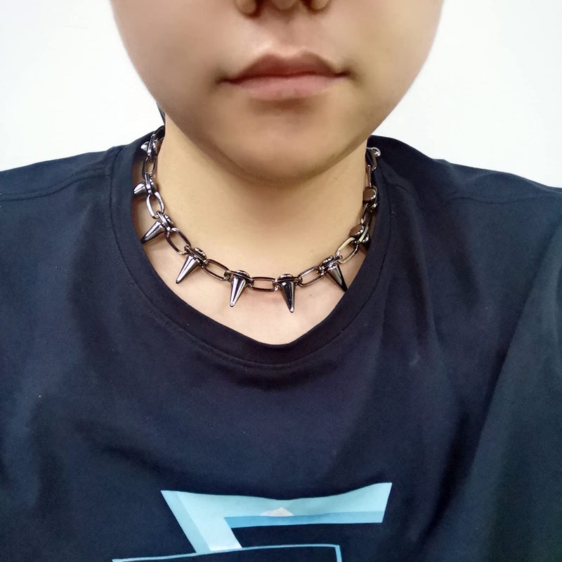 Reaowazo Spike Chokers for Women Choker Goth Necklaces Mens Chain Choker Collar Punk Streetwear Handmade Adjustable Vintage Rivet Jewelry Black - Image 3