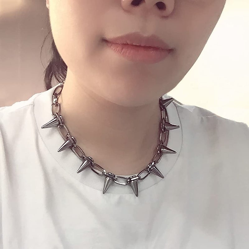 Reaowazo Spike Chokers for Women Choker Goth Necklaces Mens Chain Choker Collar Punk Streetwear Handmade Adjustable Vintage Rivet Jewelry Black - Image 4