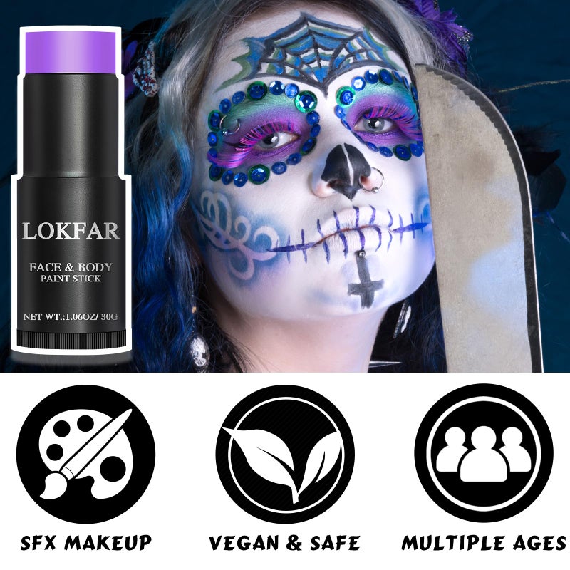 LOKFAR Purple Face Body Paint Stick, Eye Black Stick for Sports, Waterproof Full-Coverage Purple Face Makeup for Halloween Ursula Witch Cheshire Cat Cosplay Makeup - Image 3