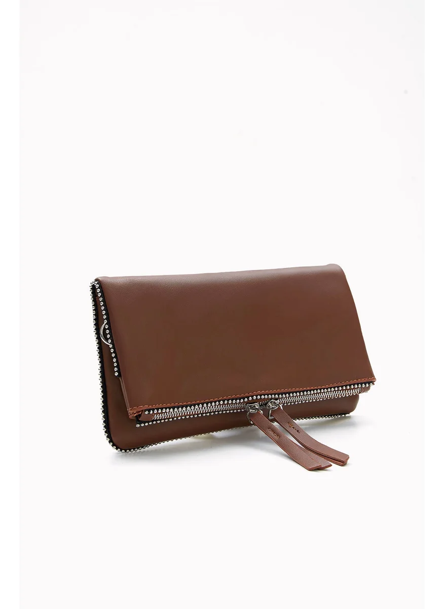 Wecre8 Brown Chain Trim Convertible Clutch by WECRE8