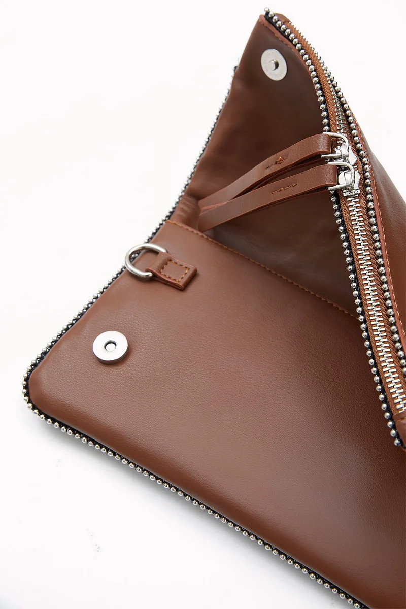 Wecre8 Brown Chain Trim Convertible Clutch by WECRE8