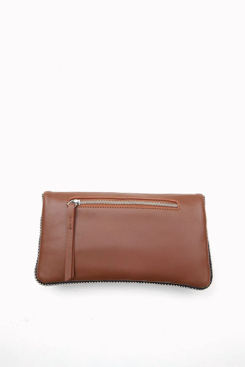 Wecre8 Brown Chain Trim Convertible Clutch by WECRE8