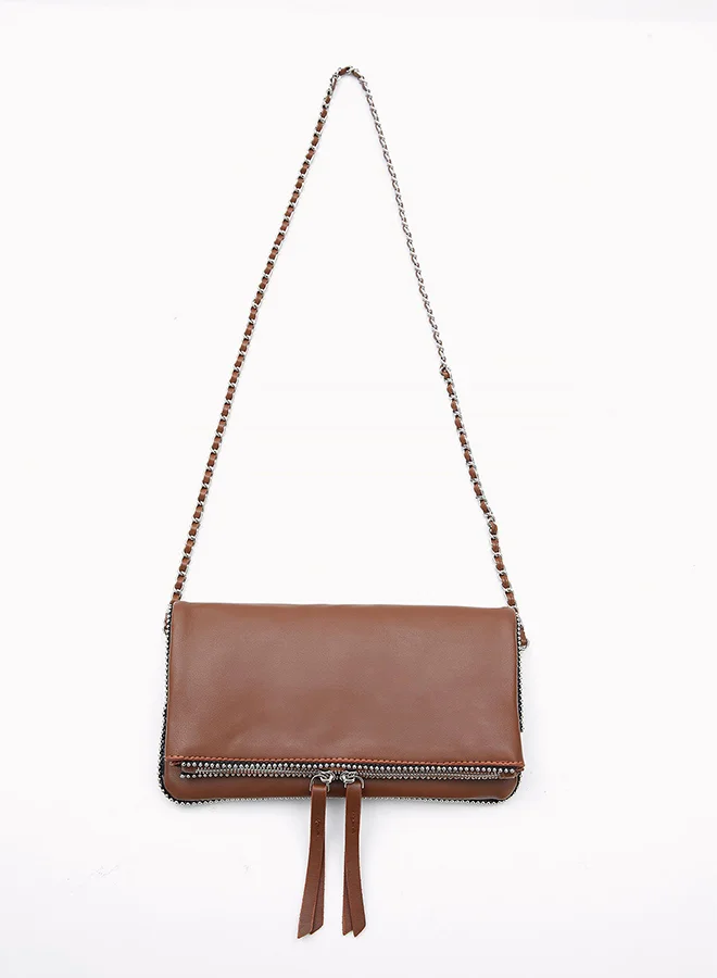 Wecre8 Brown Chain Trim Convertible Clutch