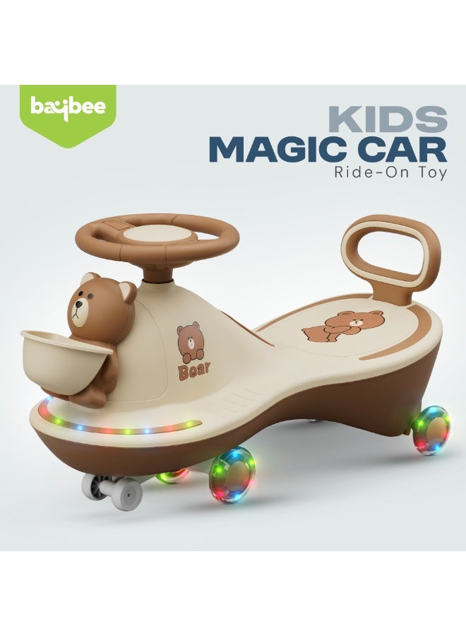 BAYBEE Bear Baby Swing Car for Kids, Ride On Car for Kids with Dazzling Light & Music | Twisting Magic Car for Kids Children with LED PU Wheels | Kids Car for Baby | Ride on Car for Kids 3 to 8 Years Boy Girl Brown - Image 2