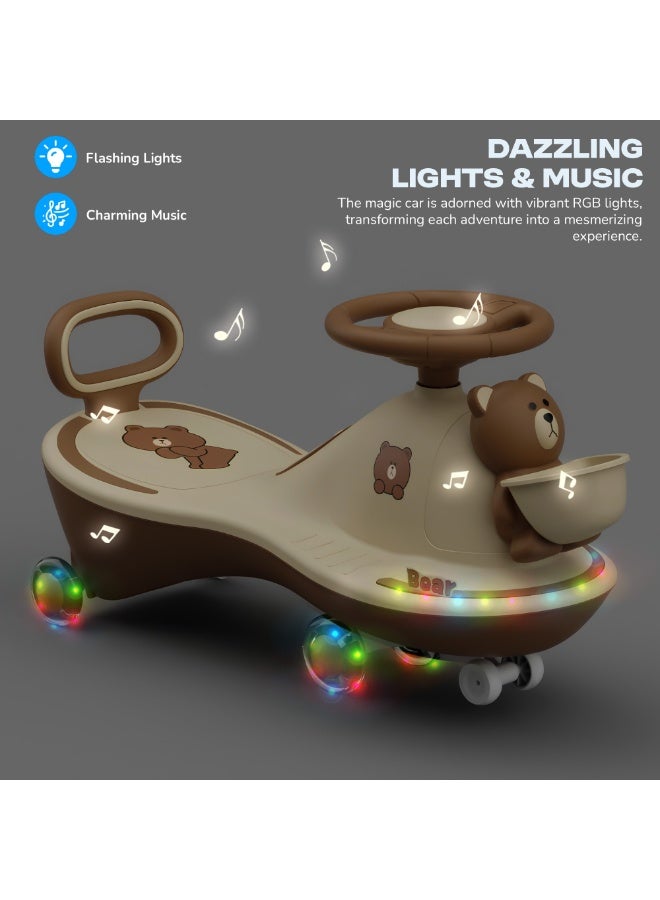 BAYBEE Bear Baby Swing Car for Kids, Ride On Car for Kids with Dazzling Light & Music | Twisting Magic Car for Kids Children with LED PU Wheels | Kids Car for Baby | Ride on Car for Kids 3 to 8 Years Boy Girl Brown - Image 4