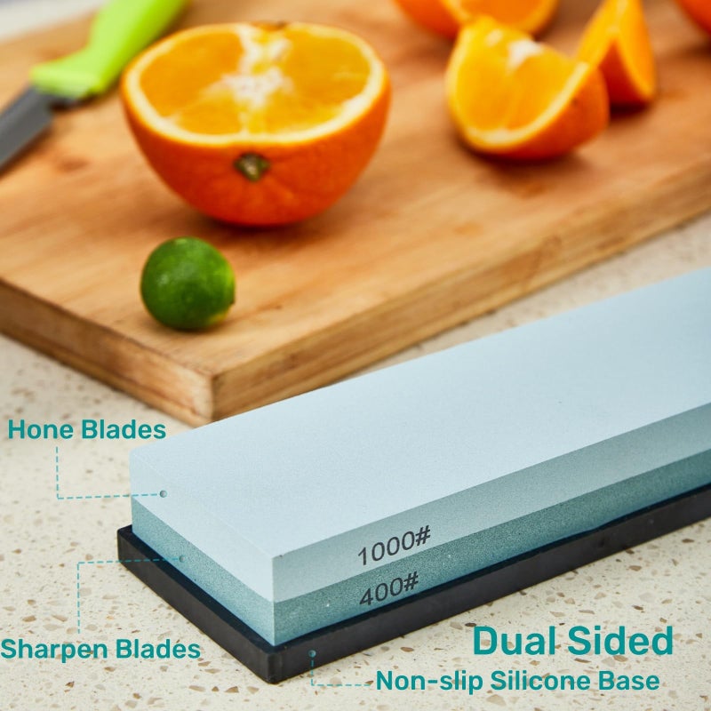 HiramWare Knife Sharpening Stone with Non-slip Rubber Base, 400/1000 Grit Premium Whetstone, Double-Sided Knife Sharpener for Kitchen, Waterstone for Honing Blades Manually - Image 3