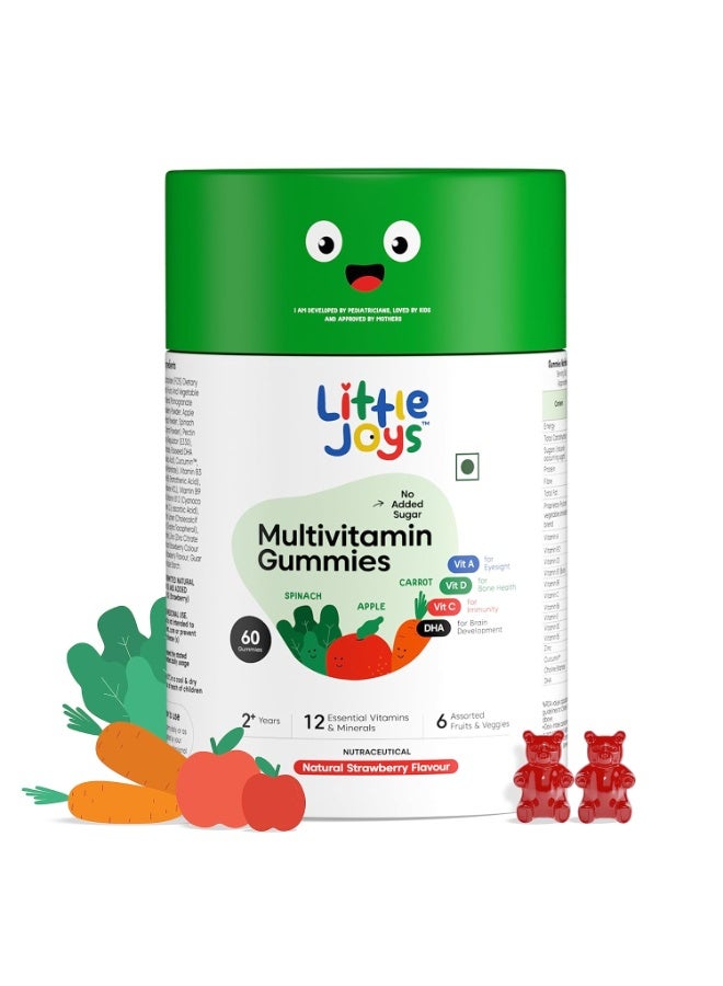 Little Joys Multivitamin Gummies | 2-6 Years | 60 Gummies | With 12 Vitamins & Minerals | Improves Immunity, Bone health & Antibody Production | No Added Sugar | Strawberry Flavour - Image 1