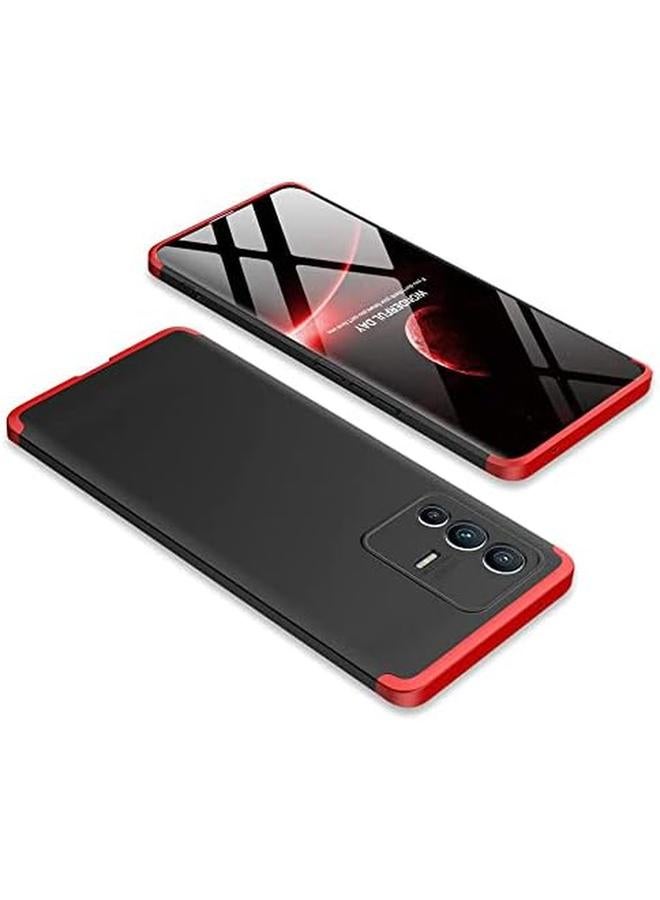 erorex 360 Degree Full Protection Cell Phone Cover Hard Plastic Matte Case With Back Cameras Protection 2In1 Compatible With Vivo Vivo V23 5G Screen Size 6.44 Inch Black Red - Image 3