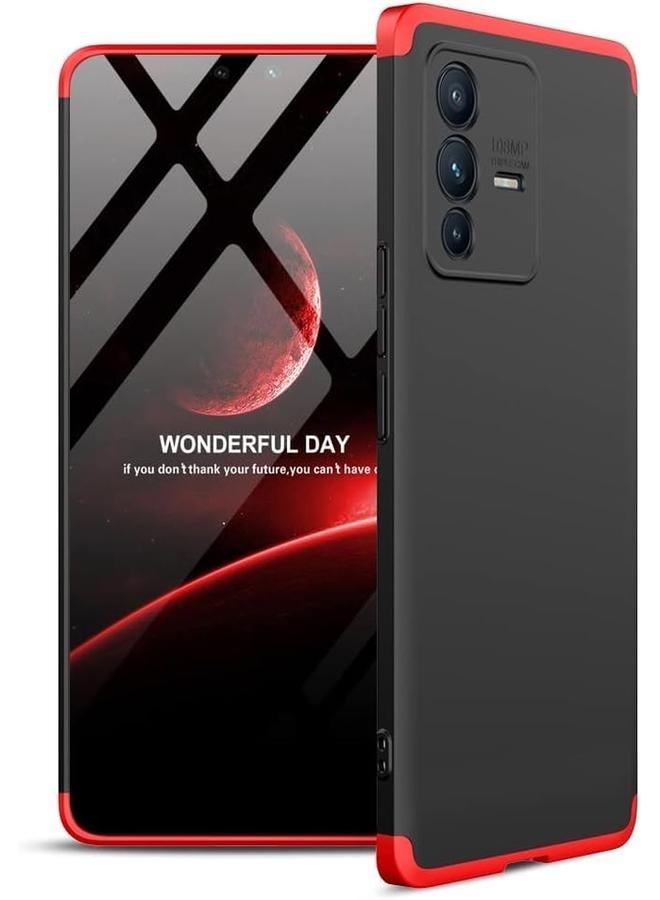 erorex 360 Degree Full Protection Cell Phone Cover Hard Plastic Matte Case With Back Cameras Protection 2In1 Compatible With Vivo Vivo V23 5G Screen Size 6.44 Inch Black Red - Image 1