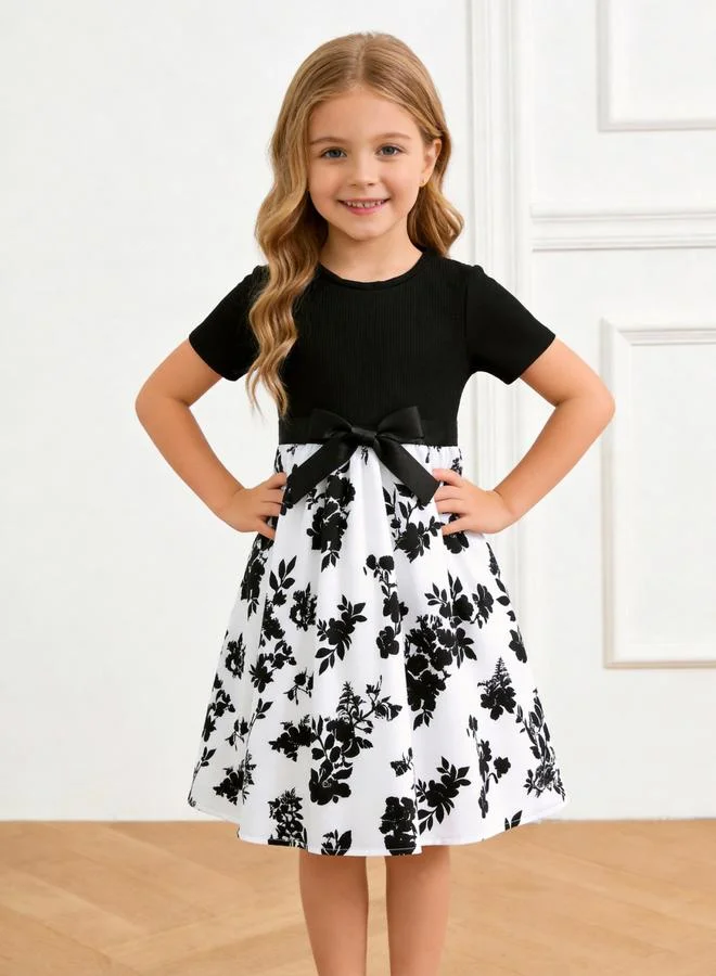 Take Two Girls Floral Print Bow Detail Dress