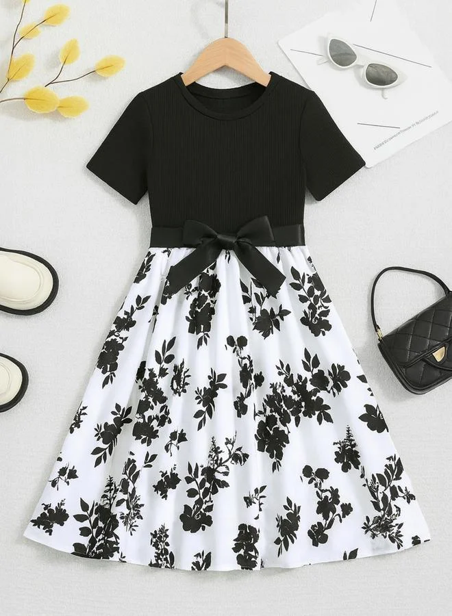 Take Two Girls Floral Print Bow Detail Dress