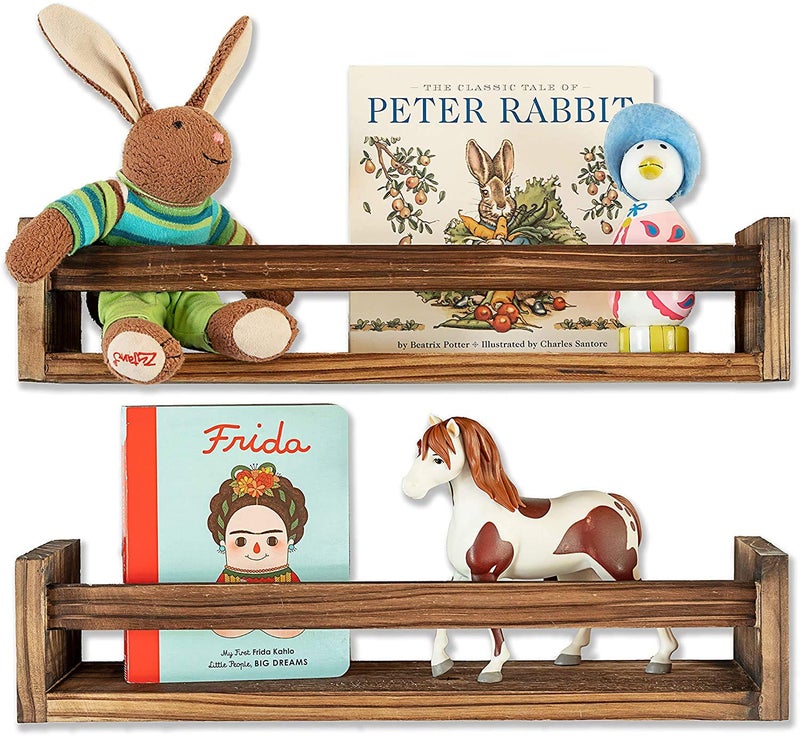 vm decor Set of 2 Rustic Wood Floating Nursery Shelves Prebuilt Wall Shelves for Farmhouse Bathroom Decor Kitchen Spice Rack or Book Shelf Organizer for Baby Nursery Decor sheesham Wood Brown - Image 1