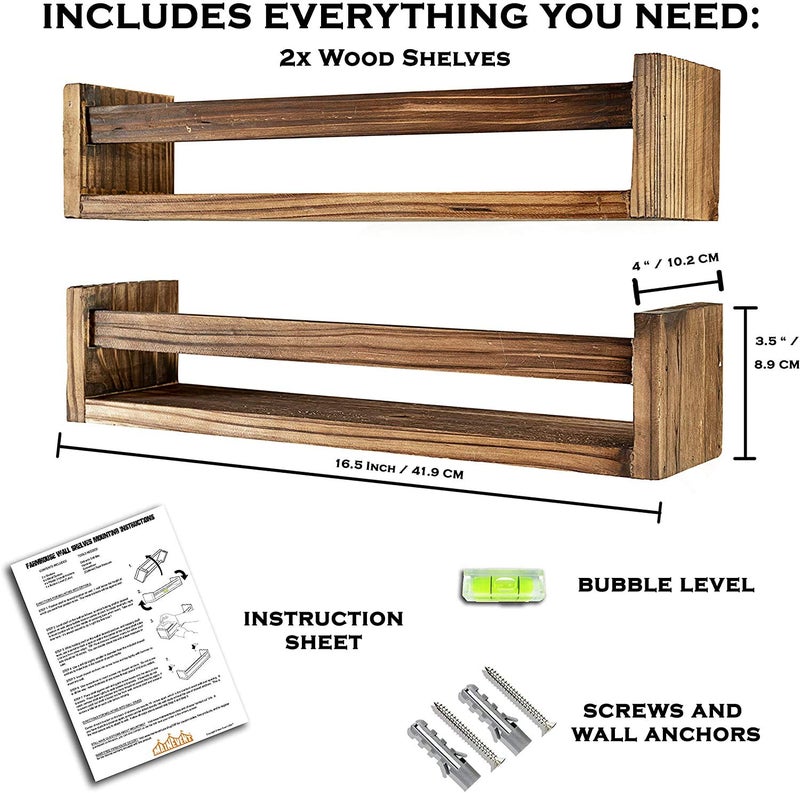 vm decor Set of 2 Rustic Wood Floating Nursery Shelves Prebuilt Wall Shelves for Farmhouse Bathroom Decor Kitchen Spice Rack or Book Shelf Organizer for Baby Nursery Decor sheesham Wood Brown - Image 3