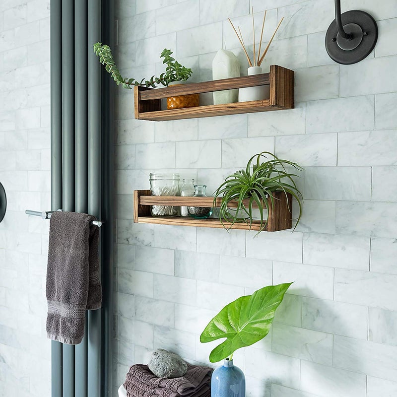vm decor Set of 2 Rustic Wood Floating Nursery Shelves Prebuilt Wall Shelves for Farmhouse Bathroom Decor Kitchen Spice Rack or Book Shelf Organizer for Baby Nursery Decor sheesham Wood Brown - Image 2