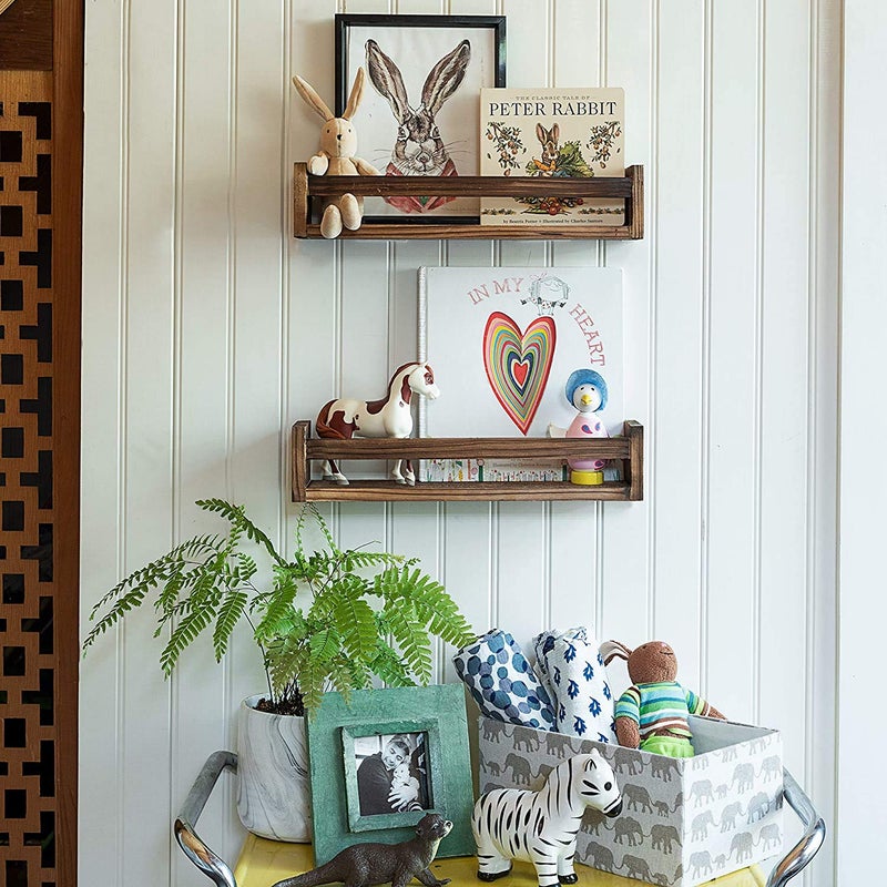 vm decor Set of 2 Rustic Wood Floating Nursery Shelves Prebuilt Wall Shelves for Farmhouse Bathroom Decor Kitchen Spice Rack or Book Shelf Organizer for Baby Nursery Decor sheesham Wood Brown - Image 4