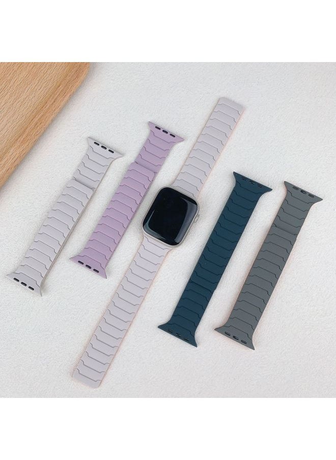 Generic - Applicable To For AppleStrap AppleWatch9/S10/Ultra Armor Warrior Integrated Silicone Magnetic Watch Strap-Color:Black With Gray-Specifications:38/40/41/10 Generation 42mm - Image 1