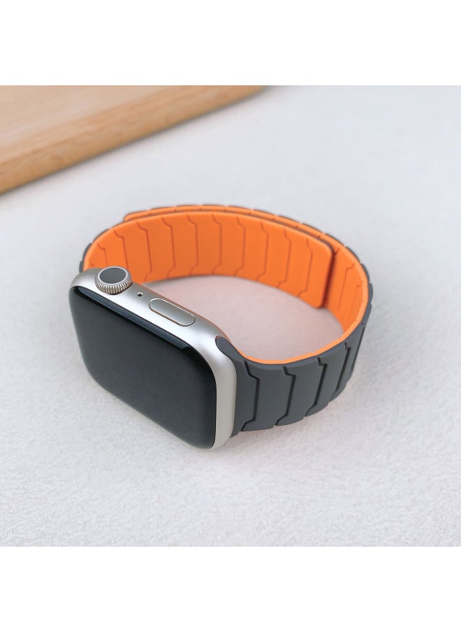 Generic - Applicable To For AppleStrap AppleWatch9/S10/Ultra Armor Warrior Integrated Silicone Magnetic Watch Strap-Color:Black With Gray-Specifications:38/40/41/10 Generation 42mm - Image 1