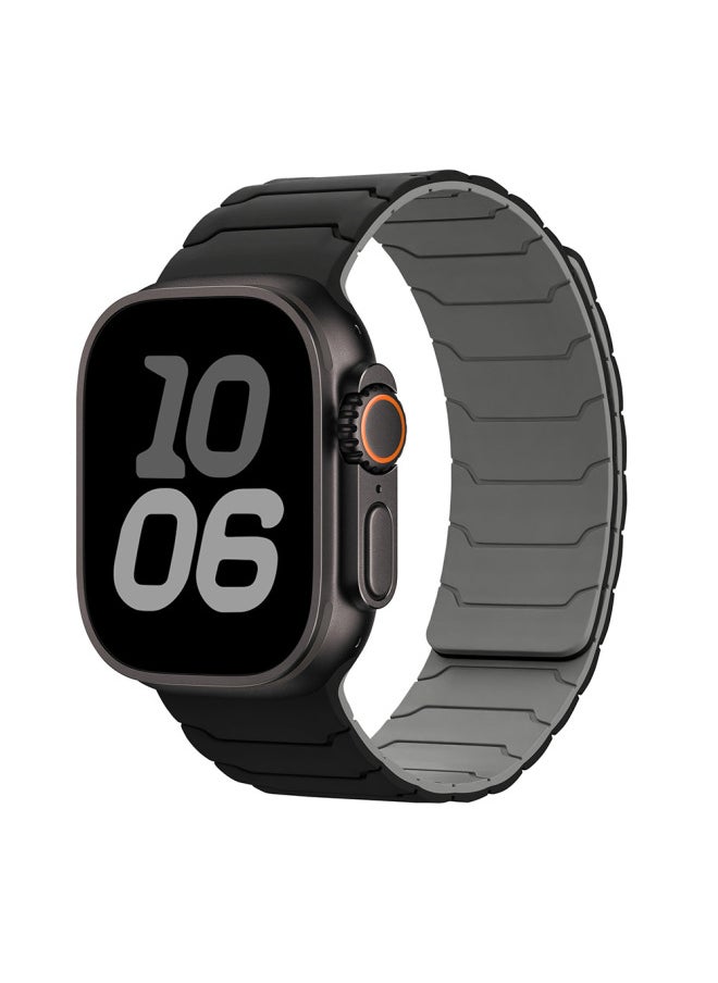 Generic - Applicable To For AppleStrap AppleWatch9/S10/Ultra Armor Warrior Integrated Silicone Magnetic Watch Strap-Color:Black With Gray-Specifications:38/40/41/10 Generation 42mm - Image 1