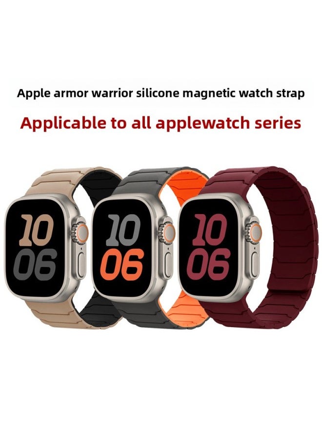 Generic - Applicable To For AppleStrap AppleWatch9/S10/Ultra Armor Warrior Integrated Silicone Magnetic Watch Strap-Color:Black With Gray-Specifications:38/40/41/10 Generation 42mm - Image 1