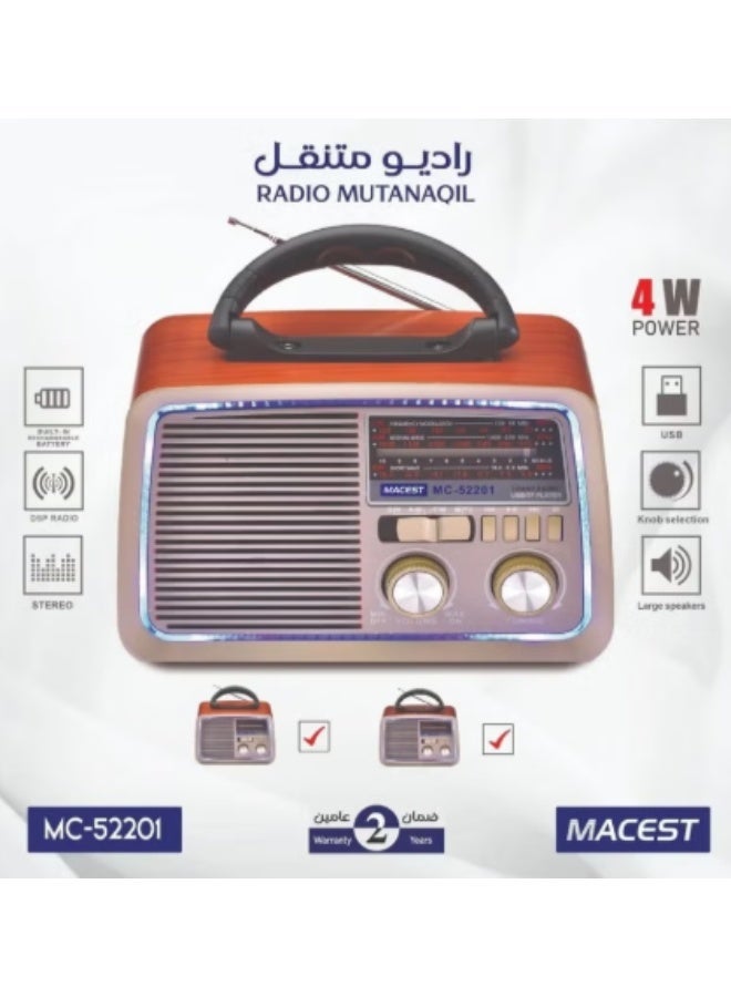 MACEST Portable Vintage Radio Speaker with Bluetooth and Hi-Fi Sound - Image 1