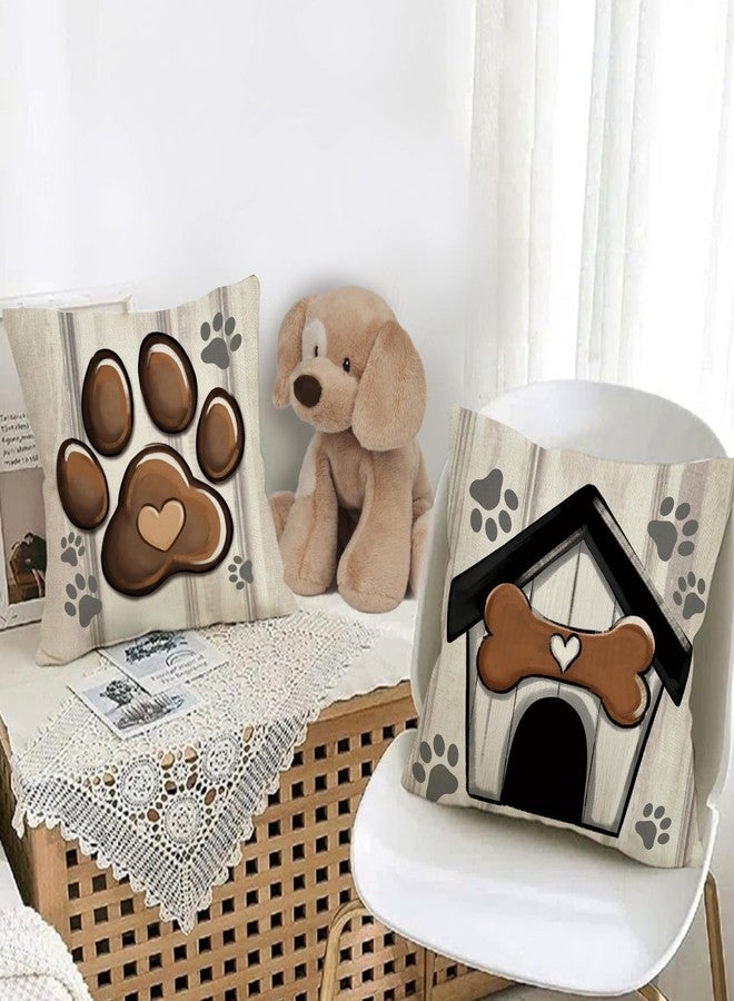 Fjfz Dog Paw Print Home Decorative Throw Pillow Covers 18 x 18 Set of 4, Black Dog House I Woof You Porch Outdoor Home Decor, Bone Farmhouse Rustic Couch Cushion Case Pet Lover Gifts - Image 5