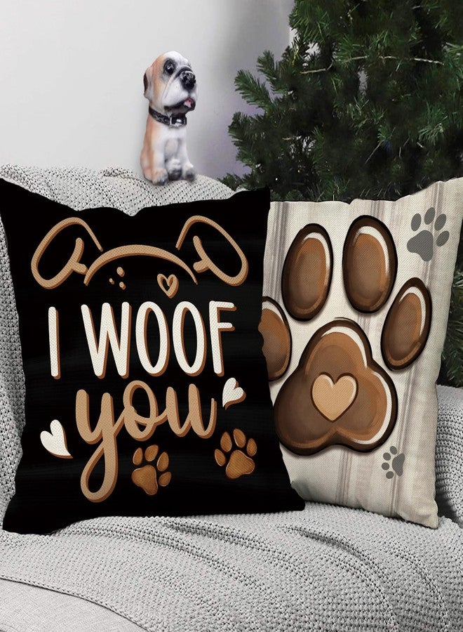 Fjfz Dog Paw Print Home Decorative Throw Pillow Covers 18 x 18 Set of 4, Black Dog House I Woof You Porch Outdoor Home Decor, Bone Farmhouse Rustic Couch Cushion Case Pet Lover Gifts - Image 4