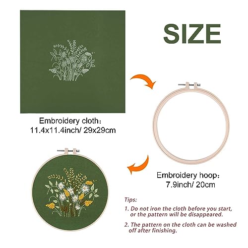 FEPITO 2 Sets Full Range Embroidery Starter Kit with Pattern and Instructions Cross Stitch Kit Includes 2 Pcs Embroidery Clothes with Floral Pattern, 1 Pcs Plastic Embroidery Hoops, 1 Pcs Scissor - Image 3