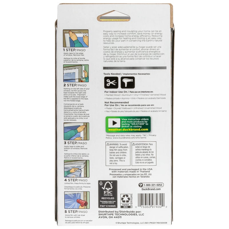 Duck MAX Strength Window Insulation Kit, Winter Window Seal Kit Fits up to 5 Windows, Heavy Duty Shrink Film Cuts to Size for Easy Indoor Installation, Window Tape Included,62 In. x 210 In., Clear - Image 3